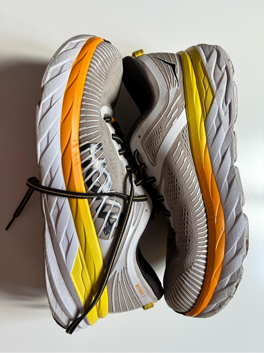 HOKA One Bondi 7 Sneakers - Nimbus Cloud/Radiant Yellow Colorway - Size 10